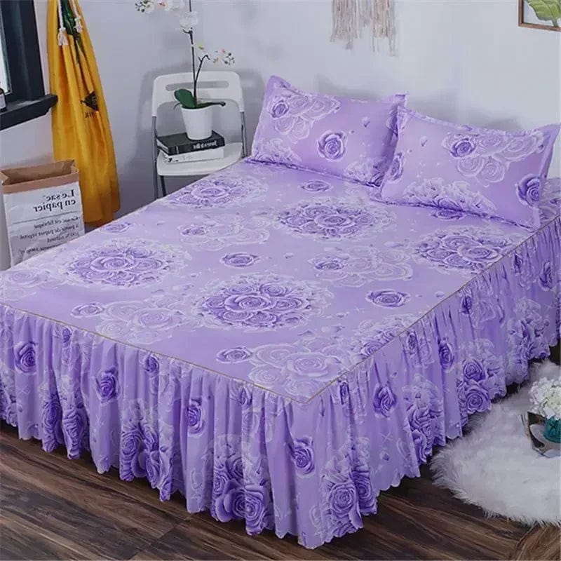 Bed Skirt Cotton Bedspread Set Embroidery Bed Dress Pillow Cases 3 Pieces/Set For King/Queen Double 1.5/1.8/2M Sheet Cover 3PCS - SHOWLU FASHION STORE