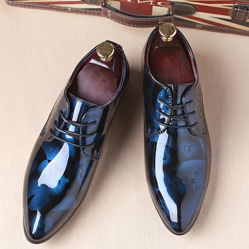 Men's Fashion Floral Pattern Pointed Toe Faux Oxfords - 1pair Low Top Dress Shoes, Casual Rock Style, All-Season Slip-On Lace-Up - Durable Rubber Sole for Wedding, Party, Business, Tuxedo SHOWLU FASHION STORE