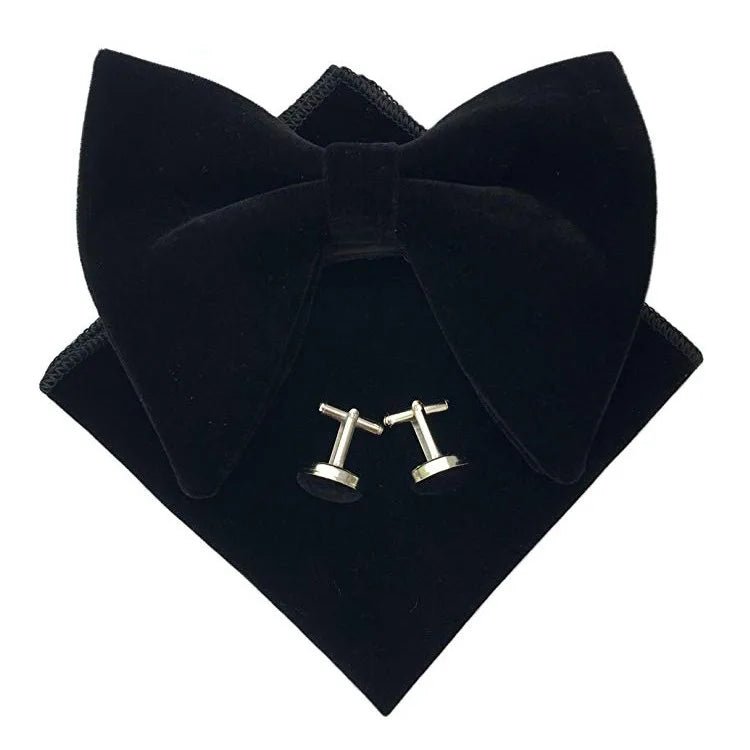 Big Bow Tie Set Velvet Bowknot For Men Pocket Square Cufflinks Set With Big Bowties Men Women Party Wedding Accessories Cravatas - SHOWLU FASHION STORE