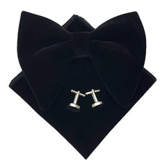 Big Bow Tie Set Velvet Bowknot For Men Pocket Square Cufflinks Set With Big Bowties Men Women Party Wedding Accessories Cravatas - SHOWLU FASHION STORE