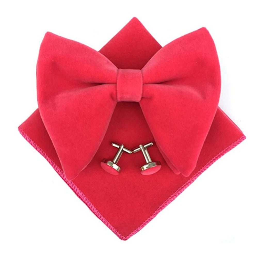 Big Bow Tie Set Velvet Bowknot For Men Pocket Square Cufflinks Set With Big Bowties Men Women Party Wedding Accessories Cravatas - SHOWLU FASHION STORE