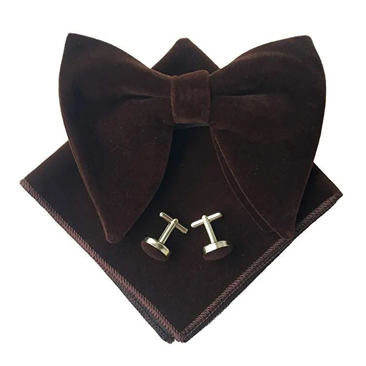 Big Bow Tie Set Velvet Bowknot For Men Pocket Square Cufflinks Set With Big Bowties Men Women Party Wedding Accessories Cravatas - SHOWLU FASHION STORE