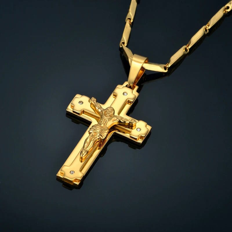 Big Stainless Steel Necklace Chain 4 Size Gold Color Christian Jewelry Jesus Crucifix Men's Cross Pendant Necklace For Men xl999 - SHOWLU FASHION STORE