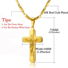 Big Stainless Steel Necklace Chain 4 Size Gold Color Christian Jewelry Jesus Crucifix Men's Cross Pendant Necklace For Men xl999 - SHOWLU FASHION STORE
