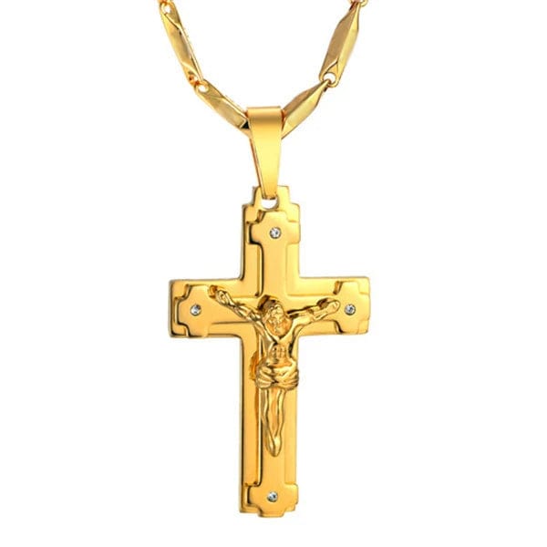 Big Stainless Steel Necklace Chain 4 Size Gold Color Christian Jewelry Jesus Crucifix Men's Cross Pendant Necklace For Men xl999 - SHOWLU FASHION STORE