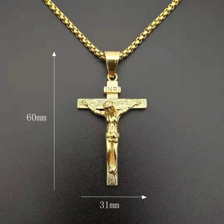 Big Stainless Steel Necklace Chain 4 Size Gold Color Christian Jewelry Jesus Crucifix Men's Cross Pendant Necklace For Men xl999 - SHOWLU FASHION STORE