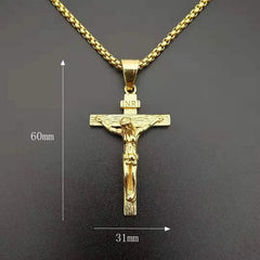 Big Stainless Steel Necklace Chain 4 Size Gold Color Christian Jewelry Jesus Crucifix Men's Cross Pendant Necklace For Men xl999 - SHOWLU FASHION STORE