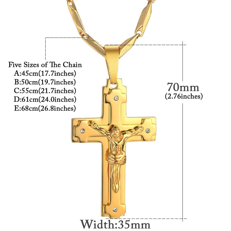 Big Stainless Steel Necklace Chain 4 Size Gold Color Christian Jewelry Jesus Crucifix Men's Cross Pendant Necklace For Men xl999 - SHOWLU FASHION STORE