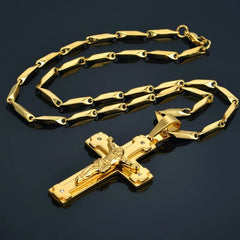 Big Stainless Steel Necklace Chain 4 Size Gold Color Christian Jewelry Jesus Crucifix Men's Cross Pendant Necklace For Men xl999 - SHOWLU FASHION STORE