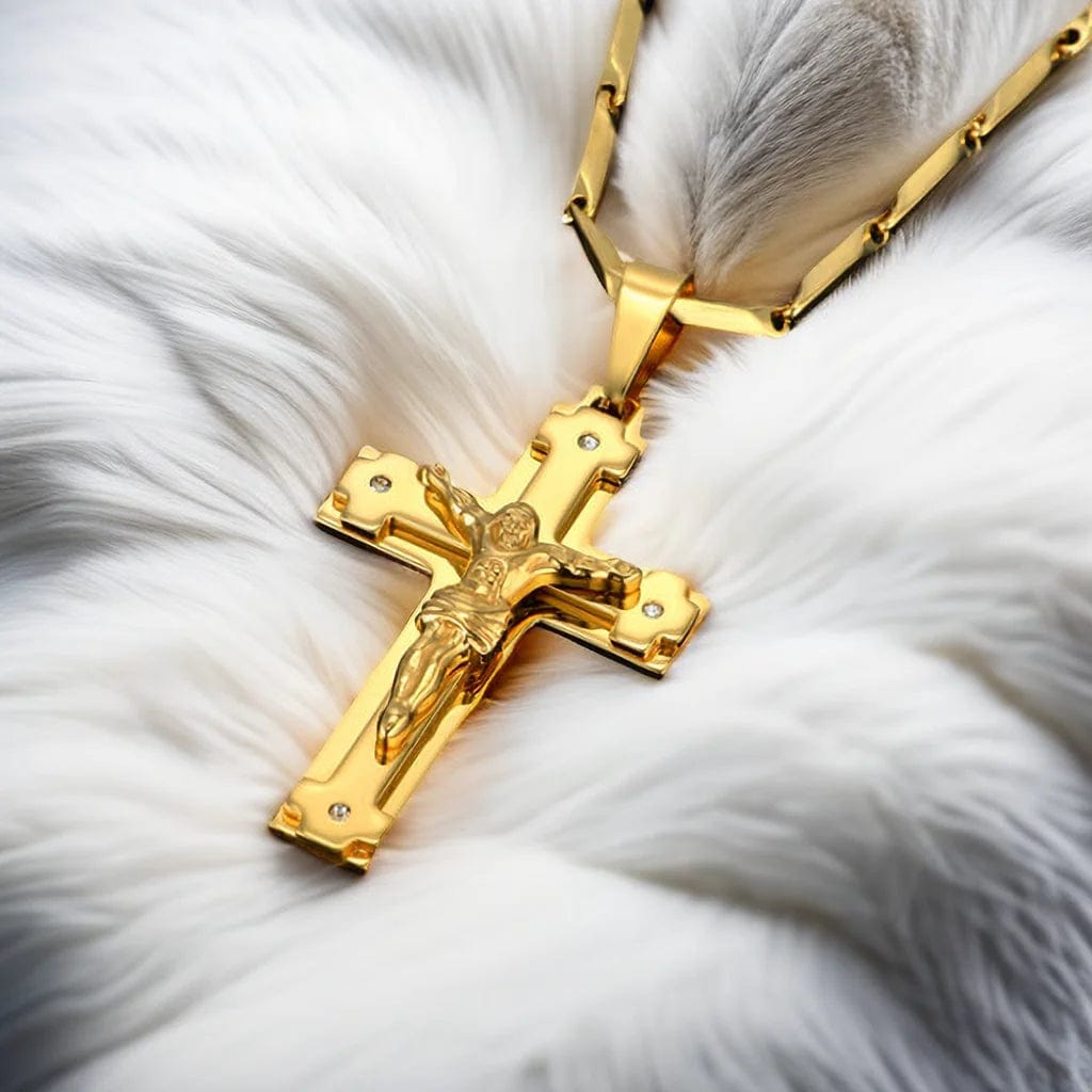 Big Stainless Steel Necklace Chain 4 Size Gold Color Christian Jewelry Jesus Crucifix Men's Cross Pendant Necklace For Men xl999 - SHOWLU FASHION STORE