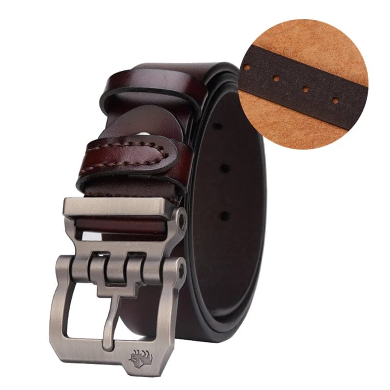 BISON DENIM Men Belt For Men Cowskin Genuine Leather Personality Men belt Buckle Quality Male Brown Strap Vintage Jeans N71223 - SHOWLU FASHION STORE