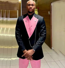 Black Pink Men Suits Wedding Prom Party Suit Single Breasted Blazer Sets Costume Homme trajes de vestir para hombre 3 Pieces - SHOWLU FASHION STORE