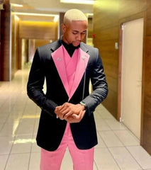 Black Pink Men Suits Wedding Prom Party Suit Single Breasted Blazer Sets Costume Homme trajes de vestir para hombre 3 Pieces - SHOWLU FASHION STORE