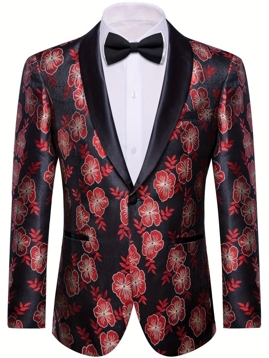 Black Red New Style Jacket Casual Jacquard Button Blazer Shawl Lapel Suit Jacket For Wedding 1pc Suit - SHOWLU FASHION STORE