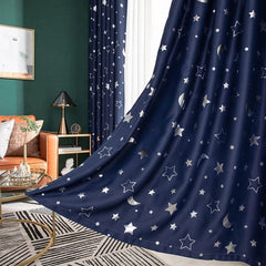 Blackout Curtains For Kids Boys With Stars And Moon Bedroom Livingroom Window Drapes Navy Blue Gray Pink - SHOWLU FASHION STORE
