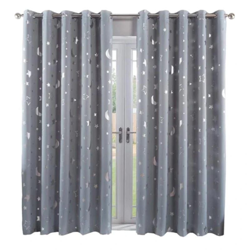 Blackout Curtains For Kids Boys With Stars And Moon Bedroom Livingroom Window Drapes Navy Blue Gray Pink - SHOWLU FASHION STORE