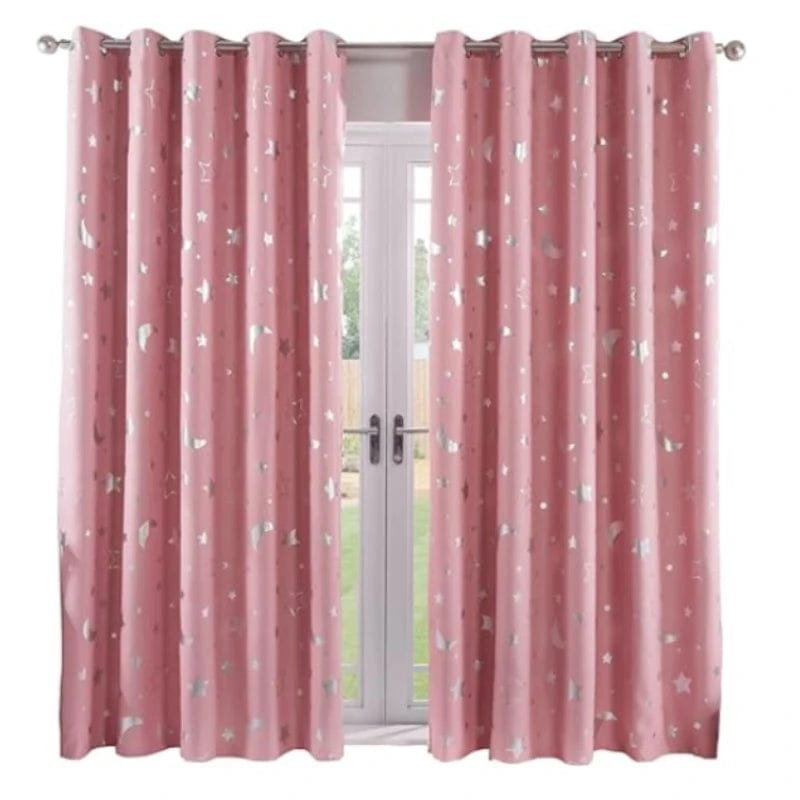 Blackout Curtains For Kids Boys With Stars And Moon Bedroom Livingroom Window Drapes Navy Blue Gray Pink - SHOWLU FASHION STORE