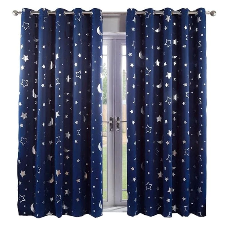 Blackout Curtains For Kids Boys With Stars And Moon Bedroom Livingroom Window Drapes Navy Blue Gray Pink - SHOWLU FASHION STORE