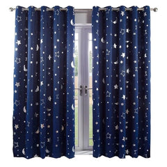 Blackout Curtains For Kids Boys With Stars And Moon Bedroom Livingroom Window Drapes Navy Blue Gray Pink - SHOWLU FASHION STORE