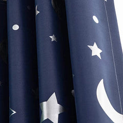 Blackout Curtains For Kids Boys With Stars And Moon Bedroom Livingroom Window Drapes Navy Blue Gray Pink - SHOWLU FASHION STORE