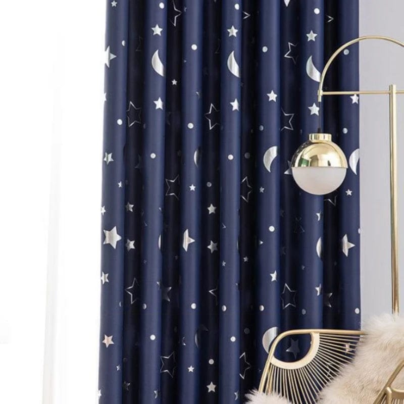 Blackout Curtains For Kids Boys With Stars And Moon Bedroom Livingroom Window Drapes Navy Blue Gray Pink - SHOWLU FASHION STORE