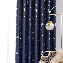 Blackout Curtains For Kids Boys With Stars And Moon Bedroom Livingroom Window Drapes Navy Blue Gray Pink - SHOWLU FASHION STORE