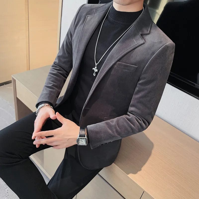 Blazer Hombre Autumn Winter New Fashion Velvet Blazer Jackets For Men Korean Luxury Clothing Slim Fit Formal Suit Coats Black - SHOWLU FASHION STORE