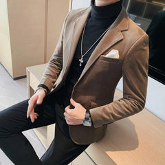 Blazer Hombre Autumn Winter New Fashion Velvet Blazer Jackets For Men Korean Luxury Clothing Slim Fit Formal Suit Coats Black - SHOWLU FASHION STORE