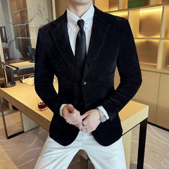 Blazer Hombre High - quality Corduroy Suit Jacket Korean Version Business Slim Fit Formal Social Banquet Dress Jacket Size 4XL - M - SHOWLU FASHION STORE
