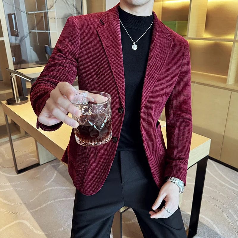 Blazer Hombre High - quality Corduroy Suit Jacket Korean Version Business Slim Fit Formal Social Banquet Dress Jacket Size 4XL - M - SHOWLU FASHION STORE
