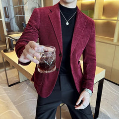 Blazer Hombre High - quality Corduroy Suit Jacket Korean Version Business Slim Fit Formal Social Banquet Dress Jacket Size 4XL - M - SHOWLU FASHION STORE