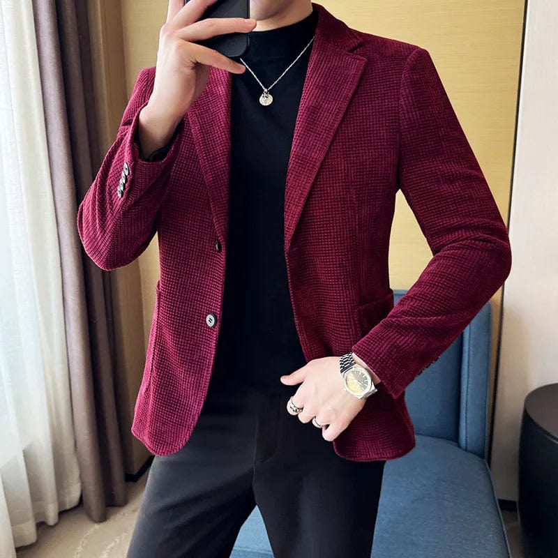 Blazer Hombre High - quality Corduroy Suit Jacket Korean Version Business Slim Fit Formal Social Banquet Dress Jacket Size 4XL - M - SHOWLU FASHION STORE