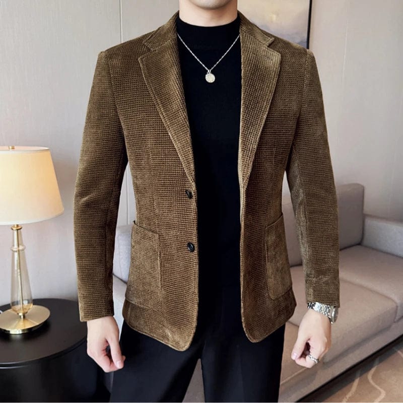 Blazer Hombre High - quality Corduroy Suit Jacket Korean Version Business Slim Fit Formal Social Banquet Dress Jacket Size 4XL - M - SHOWLU FASHION STORE
