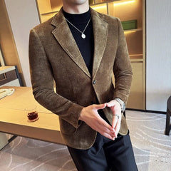 Blazer Hombre High - quality Corduroy Suit Jacket Korean Version Business Slim Fit Formal Social Banquet Dress Jacket Size 4XL - M - SHOWLU FASHION STORE