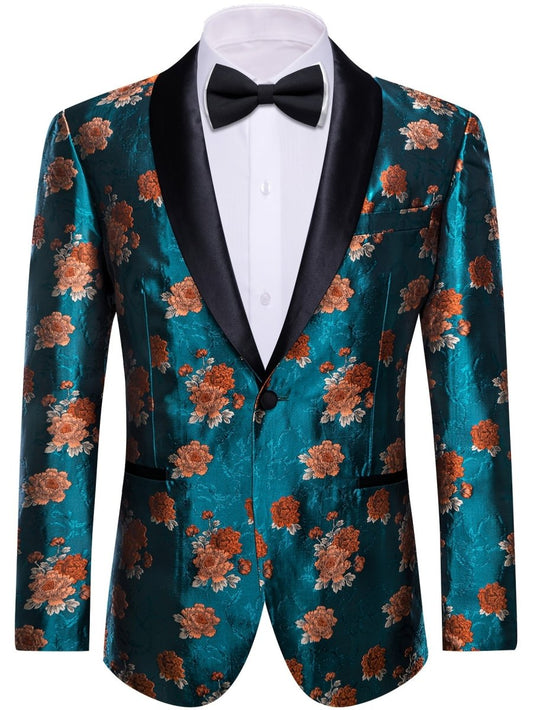 Blue New Style Jacket Casual Jacquard Button Blazer Shawl Lapel Suit Jacket For Wedding 1pc Suit - SHOWLU FASHION STORE