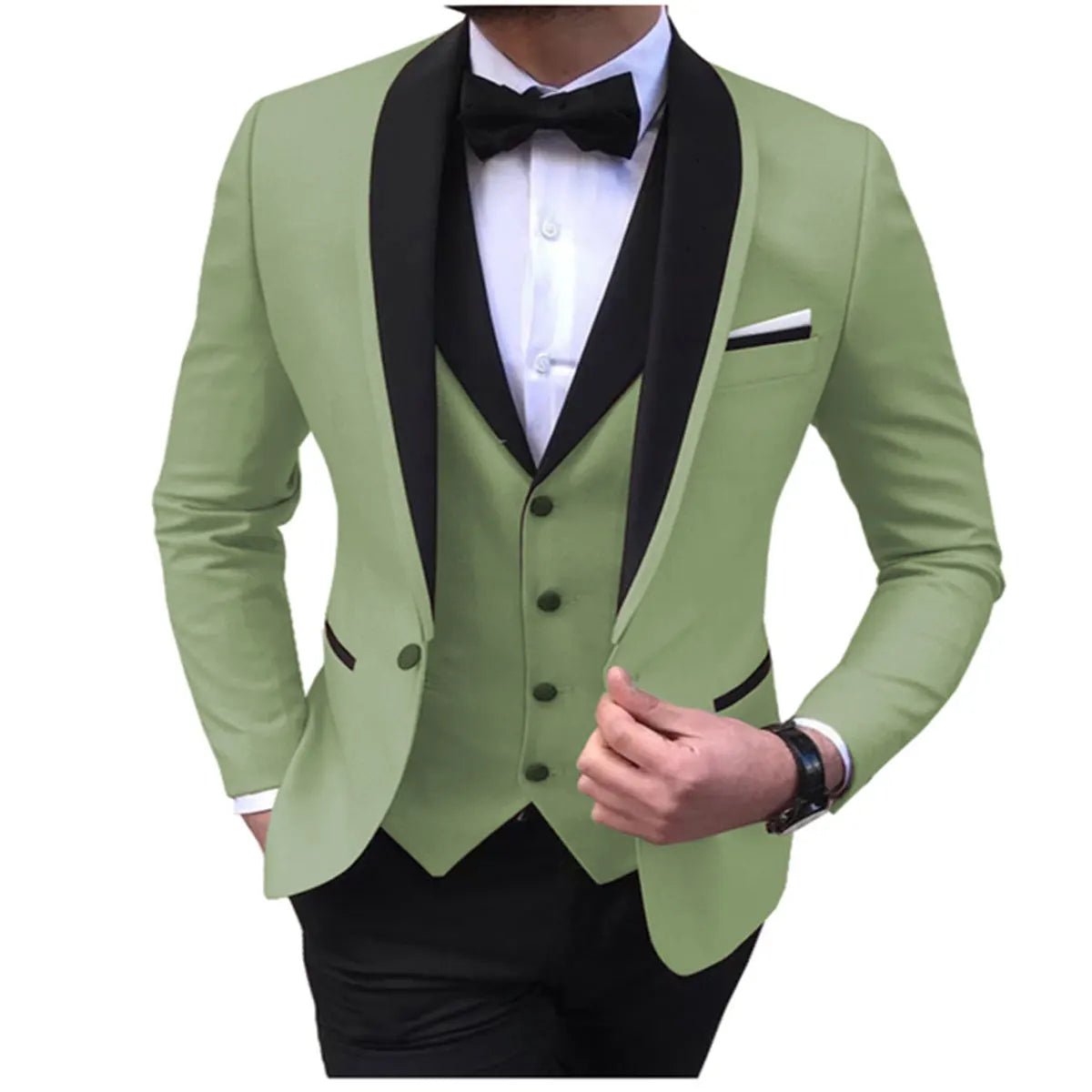 Blue Slit Mens Suits 3 Piece Black Shawl Lapel Casual Tuxedos for Wedding Groomsmen Suits Men (Blazer+Vest+Pant) - SHOWLU FASHION STORE