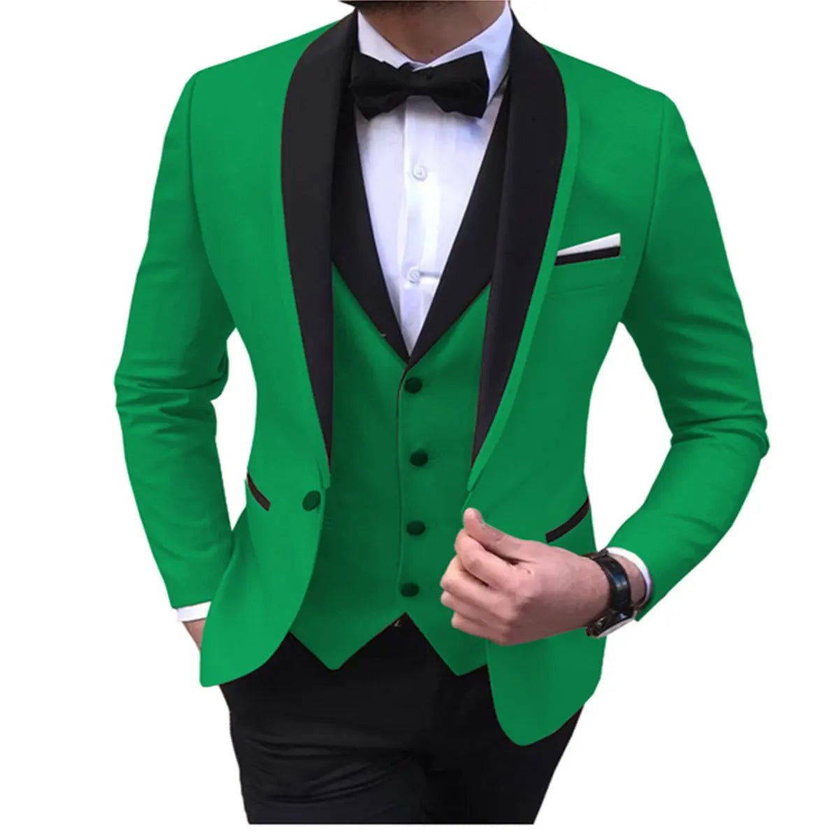Blue Slit Mens Suits 3 Piece Black Shawl Lapel Casual Tuxedos for Wedding Groomsmen Suits Men (Blazer+Vest+Pant) - SHOWLU FASHION STORE