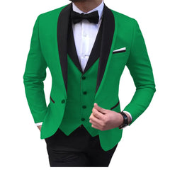Blue Slit Mens Suits 3 Piece Black Shawl Lapel Casual Tuxedos for Wedding Groomsmen Suits Men (Blazer+Vest+Pant) - SHOWLU FASHION STORE