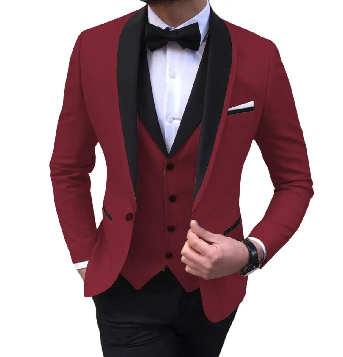 Blue Slit Mens Suits 3 Piece Black Shawl Lapel Casual Tuxedos for Wedding Groomsmen Suits Men (Blazer+Vest+Pant) - SHOWLU FASHION STORE