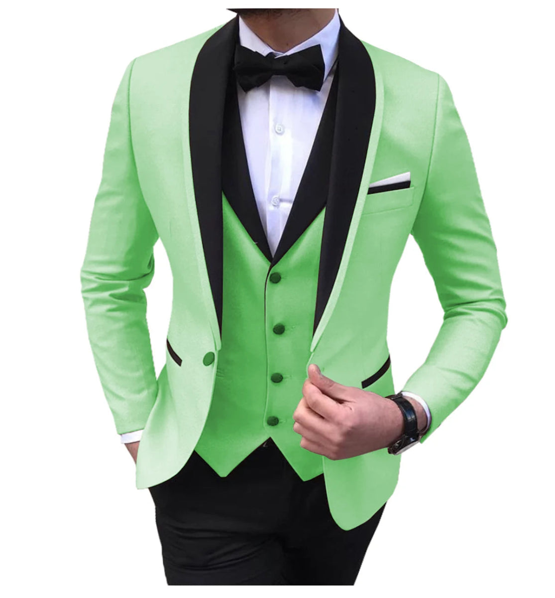 Blue Slit Mens Suits 3 Piece Black Shawl Lapel Casual Tuxedos for Wedding Groomsmen Suits Men (Blazer+Vest+Pant) - SHOWLU FASHION STORE