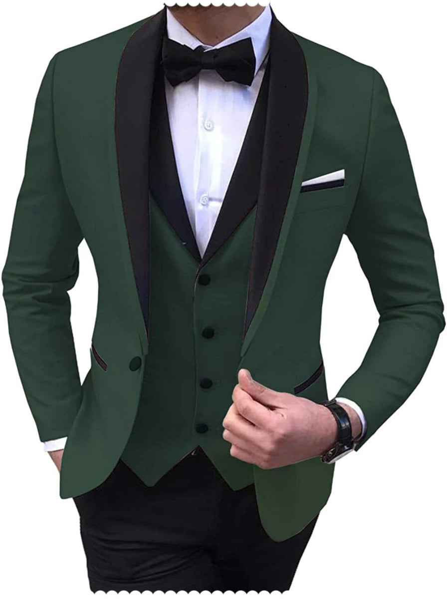Blue Slit Mens Suits 3 Piece Black Shawl Lapel Casual Tuxedos for Wedding Groomsmen Suits Men (Blazer+Vest+Pant) - SHOWLU FASHION STORE