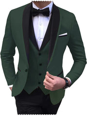 Blue Slit Mens Suits 3 Piece Black Shawl Lapel Casual Tuxedos for Wedding Groomsmen Suits Men (Blazer+Vest+Pant) - SHOWLU FASHION STORE