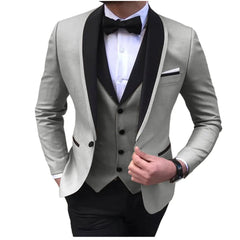 Blue Slit Mens Suits 3 Piece Black Shawl Lapel Casual Tuxedos for Wedding Groomsmen Suits Men (Blazer+Vest+Pant) - SHOWLU FASHION STORE