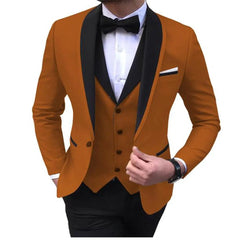 Blue Slit Mens Suits 3 Piece Black Shawl Lapel Casual Tuxedos for Wedding Groomsmen Suits Men (Blazer+Vest+Pant) - SHOWLU FASHION STORE