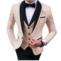 Blue Slit Mens Suits 3 Piece Black Shawl Lapel Casual Tuxedos for Wedding Groomsmen Suits Men (Blazer+Vest+Pant) - SHOWLU FASHION STORE