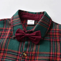Boutique Boy Christmas Outfit Baby Boys Dress Suit Plaid Shirt Pants Bowtie Formal Set Kids Boys Clothes Winter Festival Costume - SHOWLU FASHION STORE
