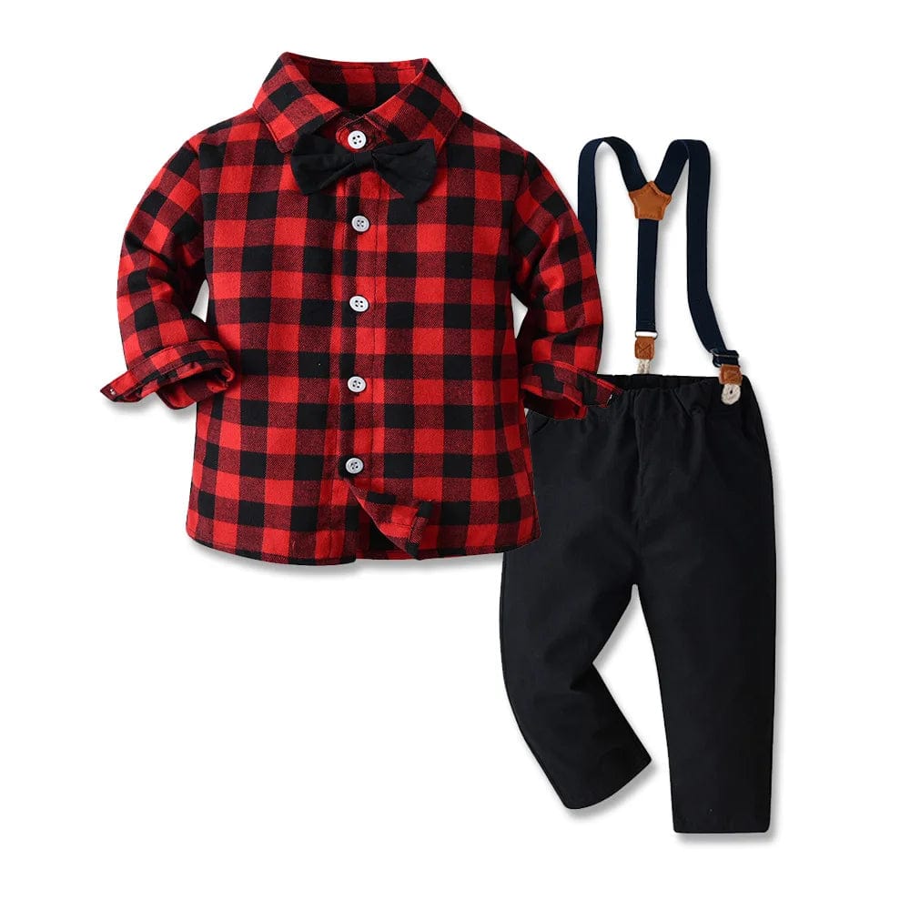 Boutique Boy Christmas Outfit Baby Boys Dress Suit Plaid Shirt Pants Bowtie Formal Set Kids Boys Clothes Winter Festival Costume - SHOWLU FASHION STORE