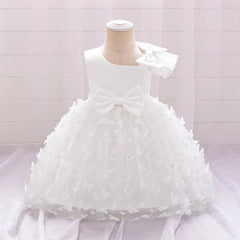 Bow Baby Girls White Baptism Dress Butterfly Tulle Infant Baby 1st Birthday Wedding Gown Flower Girl Tutu Princess Party Dresses - SHOWLU FASHION STORE
