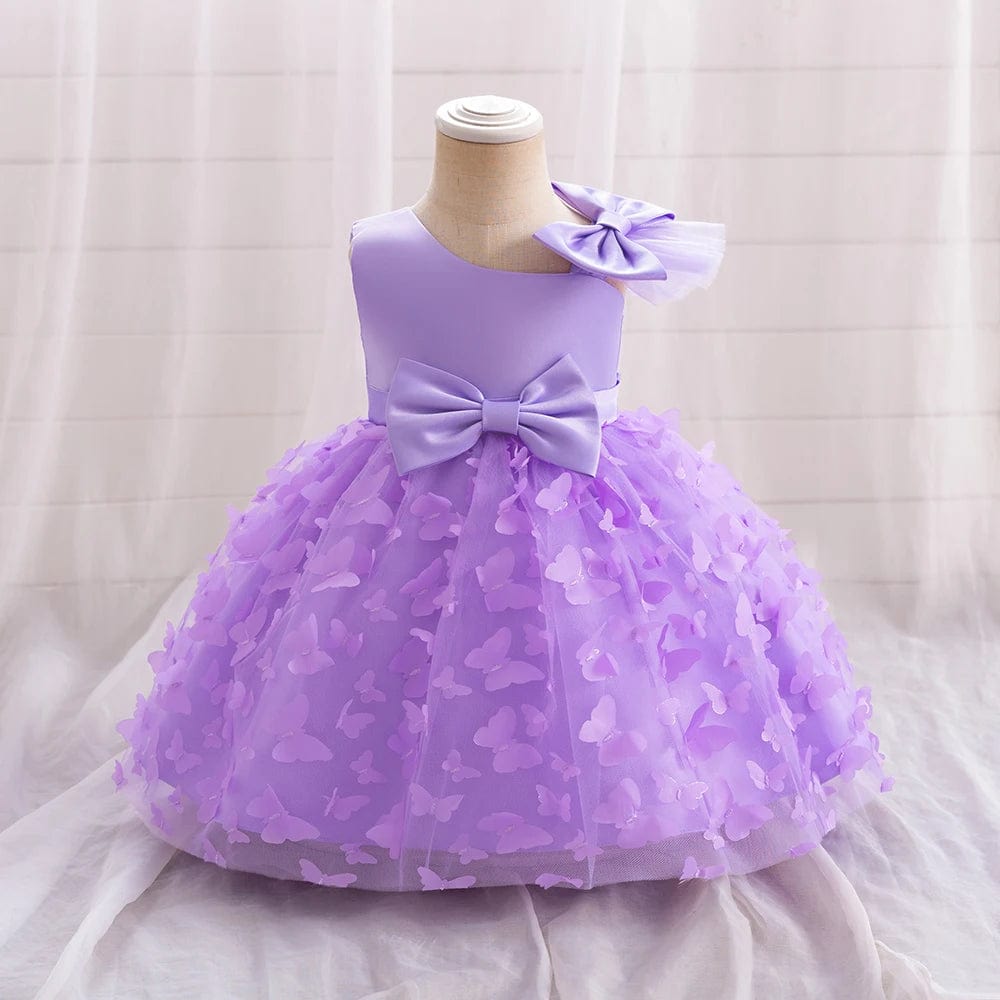 Bow Baby Girls White Baptism Dress Butterfly Tulle Infant Baby 1st Birthday Wedding Gown Flower Girl Tutu Princess Party Dresses - SHOWLU FASHION STORE