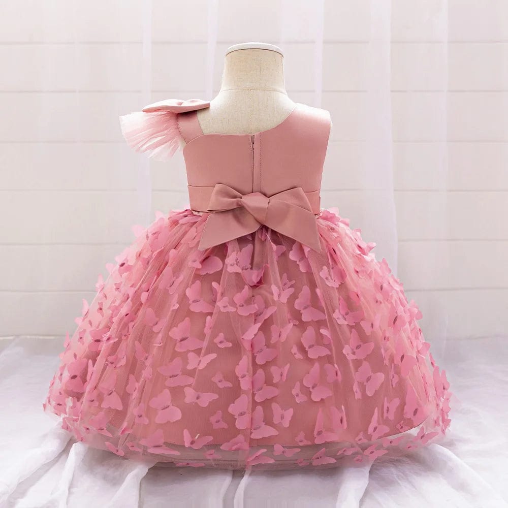 Bow Baby Girls White Baptism Dress Butterfly Tulle Infant Baby 1st Birthday Wedding Gown Flower Girl Tutu Princess Party Dresses - SHOWLU FASHION STORE